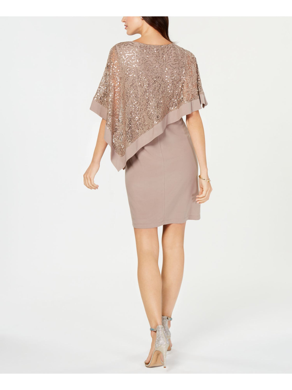 Beige Jewel Neck Sheath Dress 6 L626737