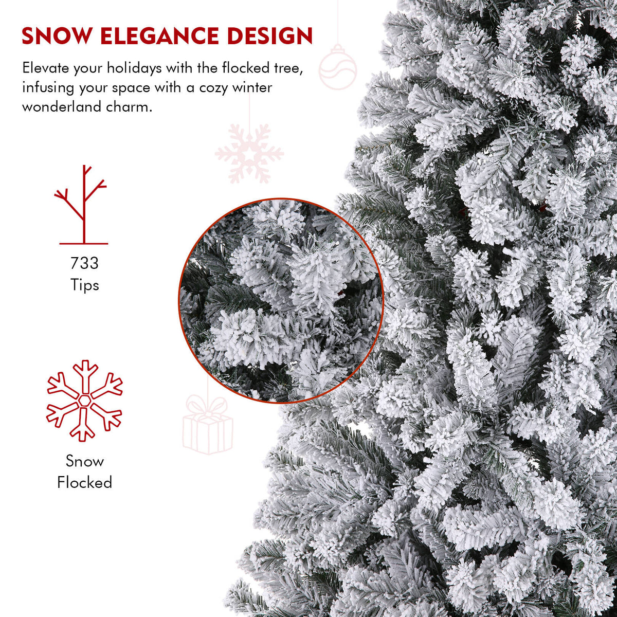 Flocked Artificial Christmas Tree 6 ft with 733 Branches Metal Base G56534