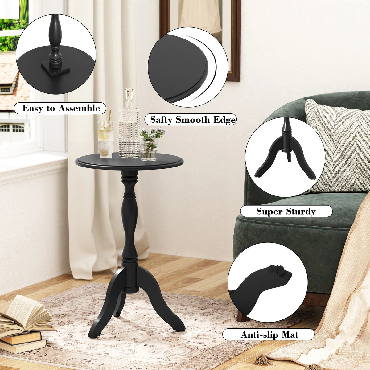 Round Small Wooden End Table J4120