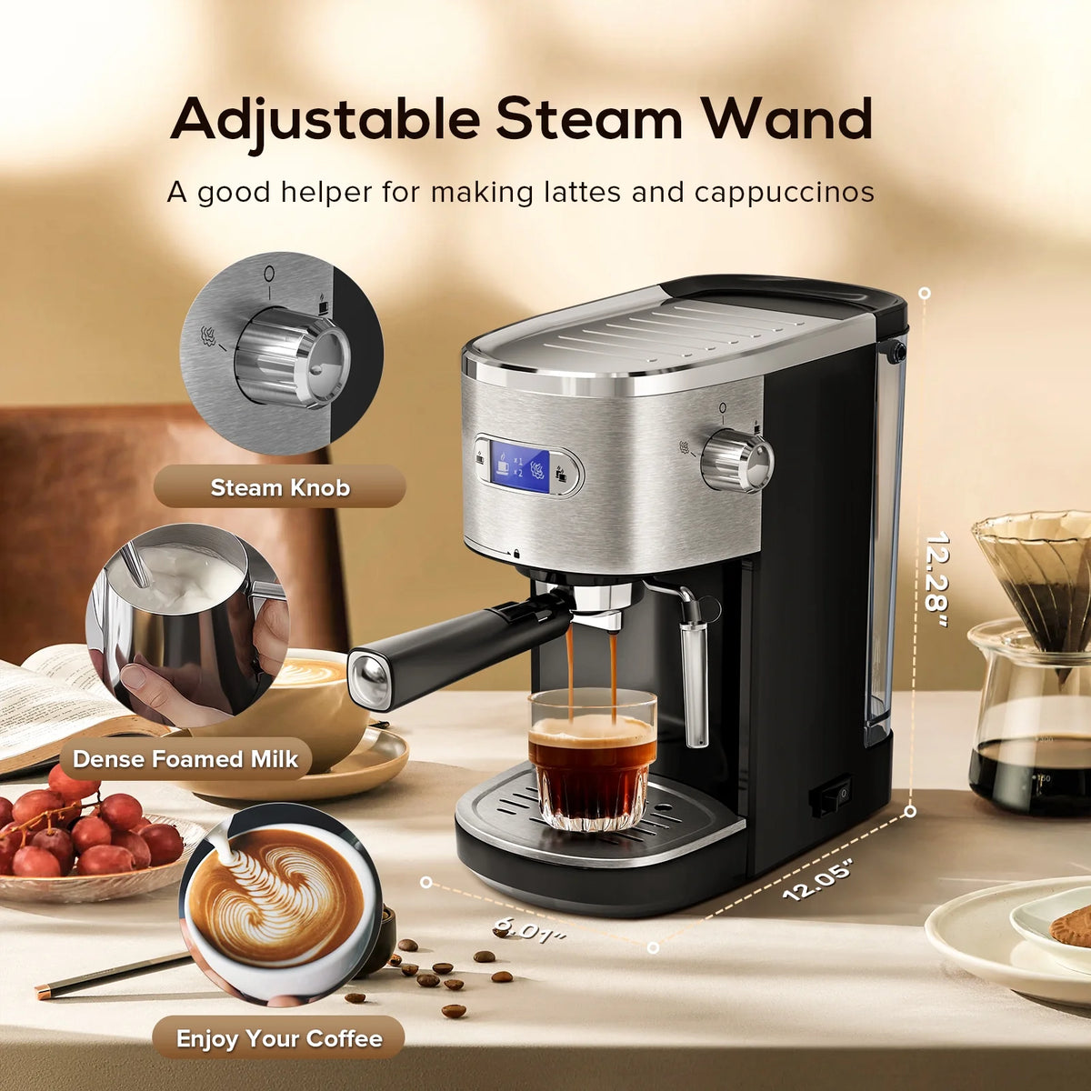 Black 20BAR Coffee Maker with Steam Milk Frother D53172
