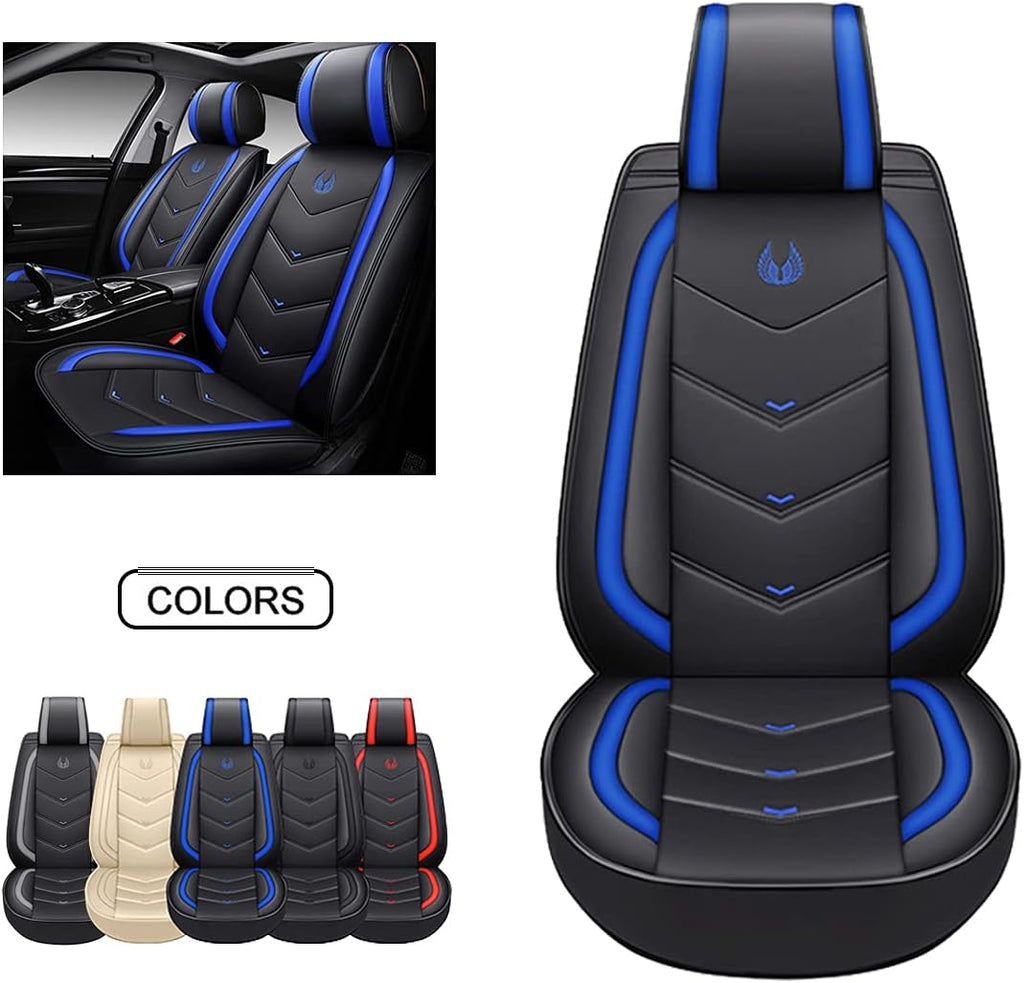 Black Faux Leather Car Seat Covers Full Set D119