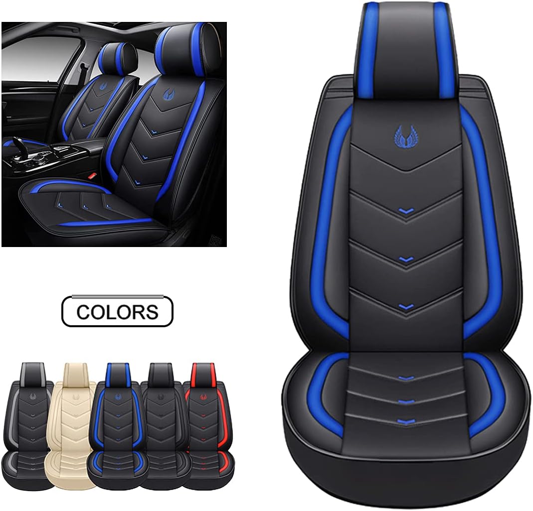 Black Faux Leather Car Seat Covers Full Set D119