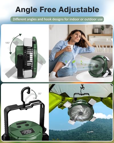 Camping Fan with LED Lantern, 8000mAh Rechargeable Battery Powered Tent Fan with Remote, 4 Speed B510840