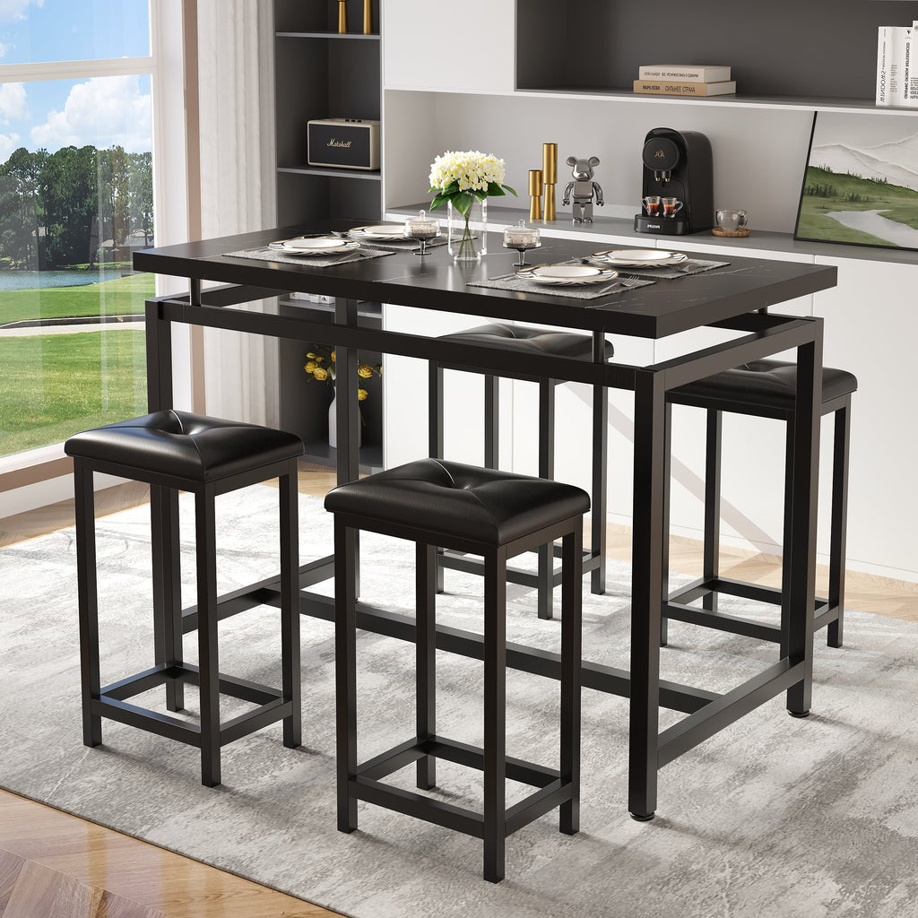 5 Piece Counter Height Dining Table Set with 4 Faux Leather Stools E348