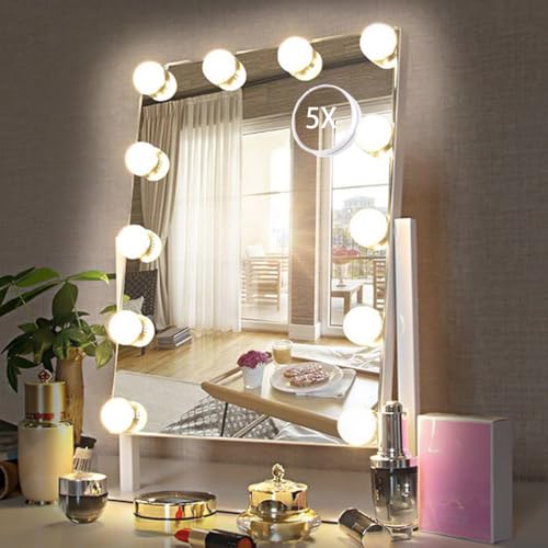 White Hollywood Vanity Mirror with 12 Dimmable Bulbs D88987