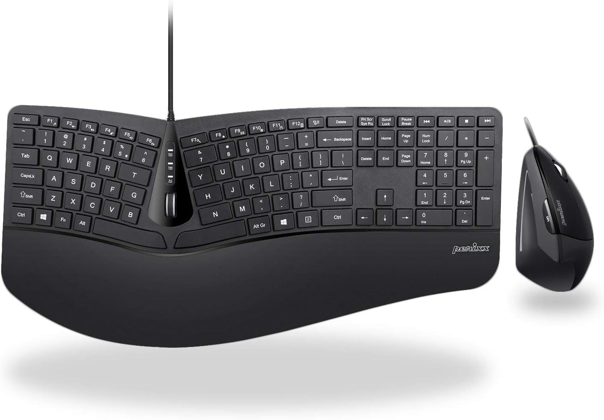 Wired USB Ergonomic Split Keyboard and Vertical Mouse Combo with Adjustable Palm Rest D59334