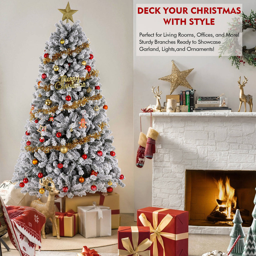 Flocked Artificial Christmas Tree 6 ft with 733 Branches Metal Base G56534