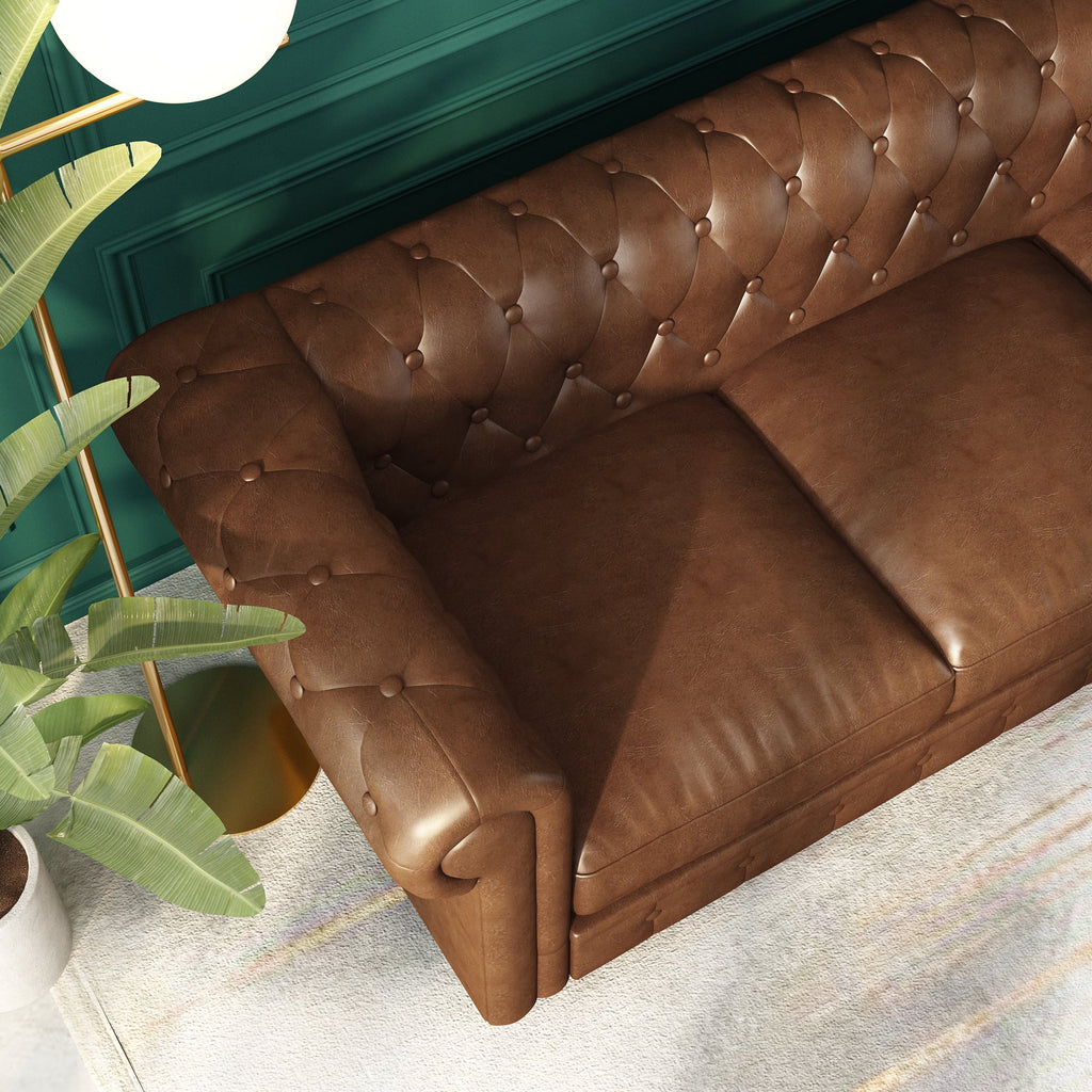 Button Tufted Faux Leather 3-Seater Sofa Z9247