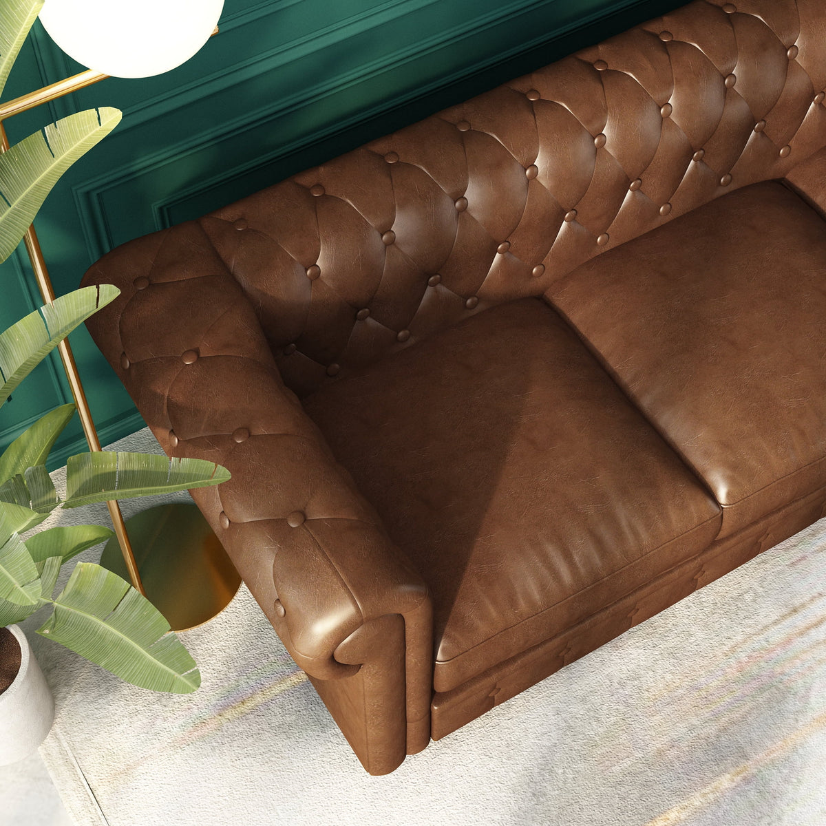 Button Tufted Faux Leather 3-Seater Sofa Z9247