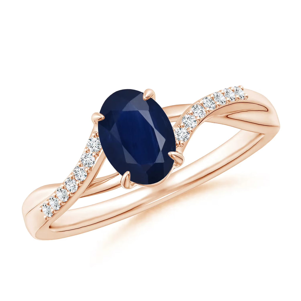 Oval Blue Sapphire Bypass Solitaire Ring Z137