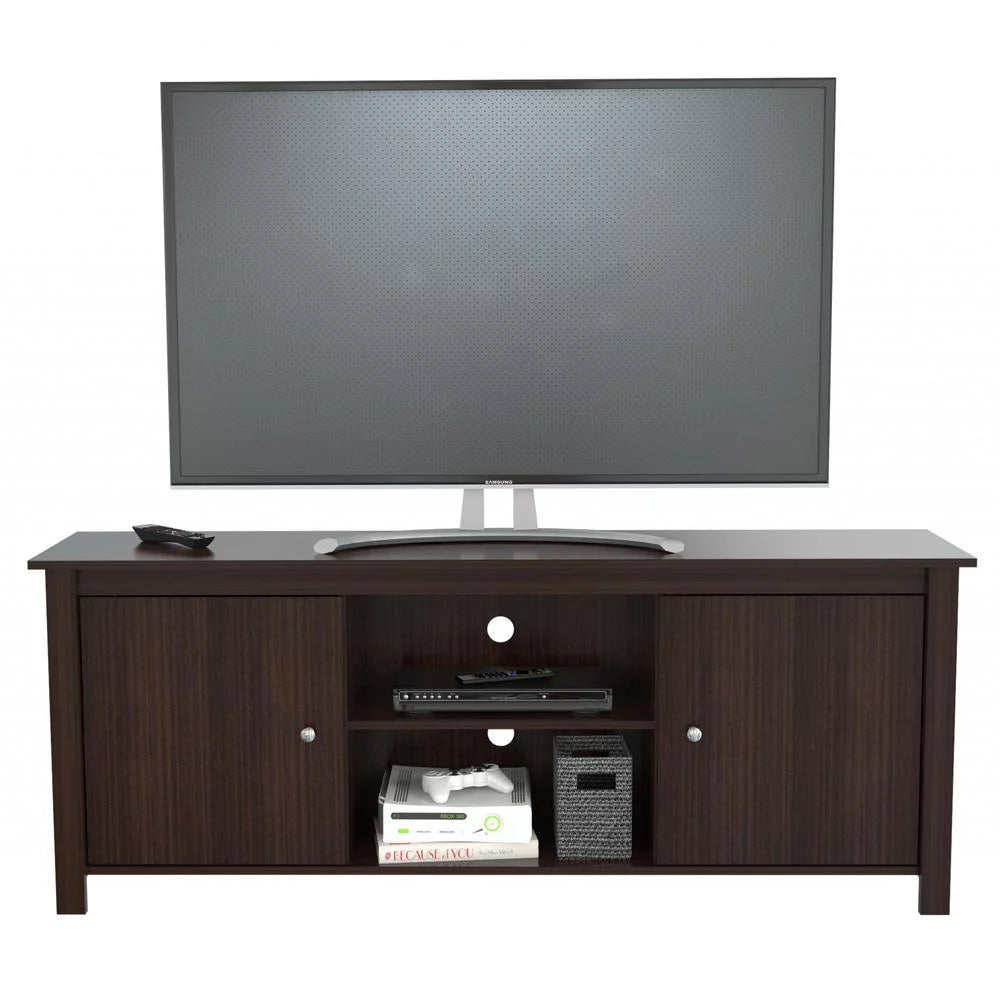 Dark Brown Wood And Metal Mirrored TV Stand G222