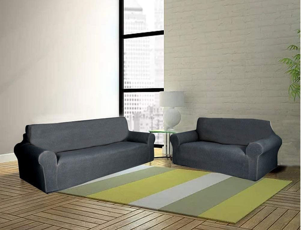 Light Gray 2-Piece Polyester Spandex SlipCover Set for Sofa Loveseat Couch W247