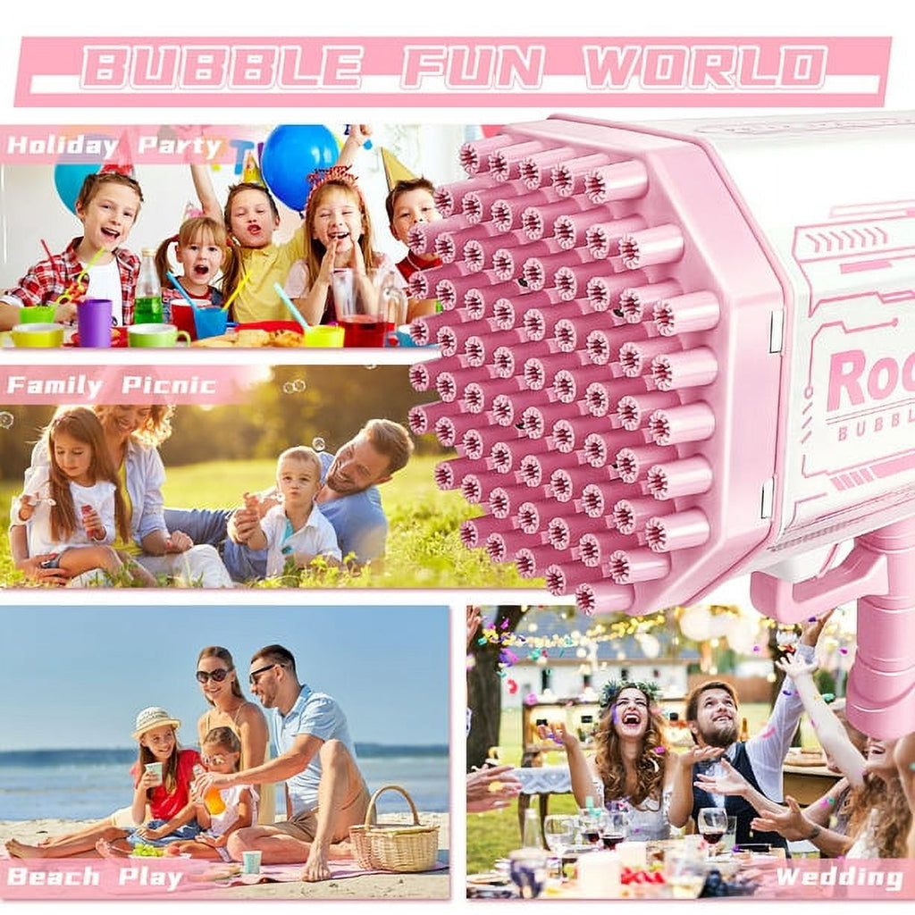 Pink Bubble Gun Rocket Launcher with Lights V11061