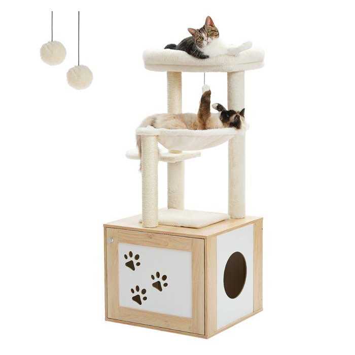 Cat Tree with Litter Box Enclosure and Scratching Posts W1322