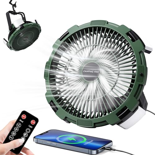 Camping Fan with LED Lantern, 8000mAh Rechargeable Battery Powered Tent Fan with Remote, 4 Speed B510840
