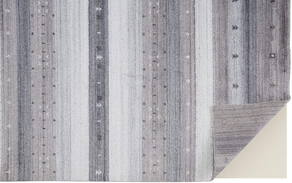 Handmade Stripes Gray Silver Black Area Rug U90090