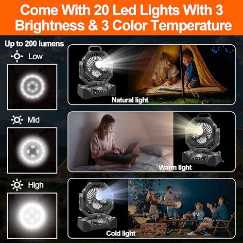 Portable Battery Operated Camping Fan with Remote Control & LED Lantern I412