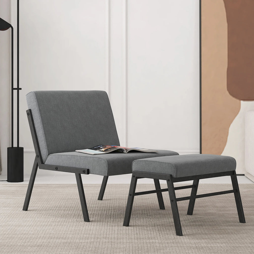 Modern Upholstered Accent Chair with Ottoman Linen Chair E3231