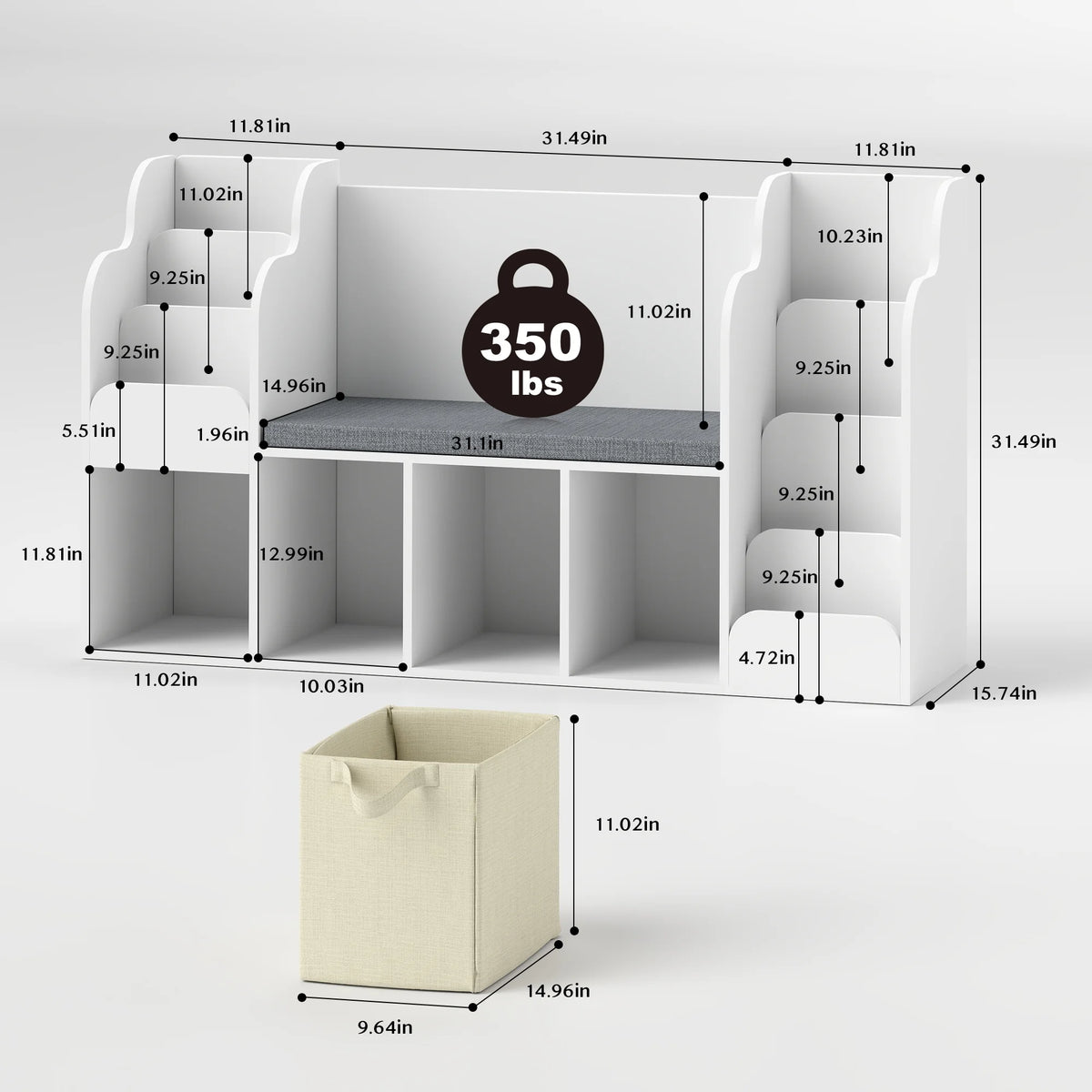 Kids Bookshelf with Reading Nook and Toy Storage L5572