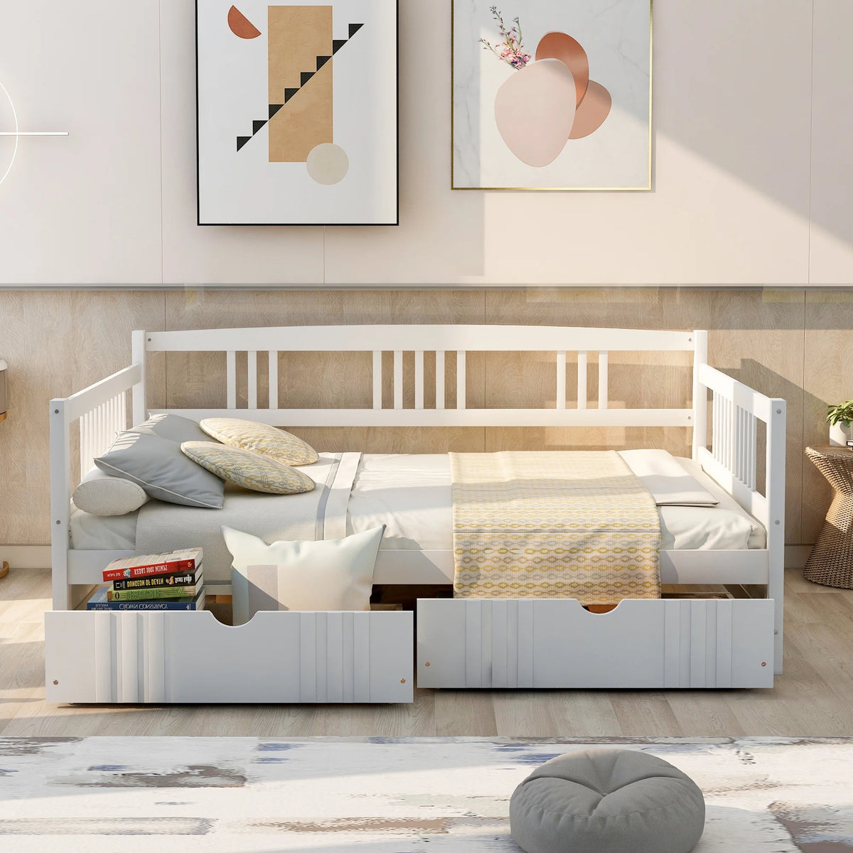 White Full Size Wood Daybed with Two Storage Drawers U481