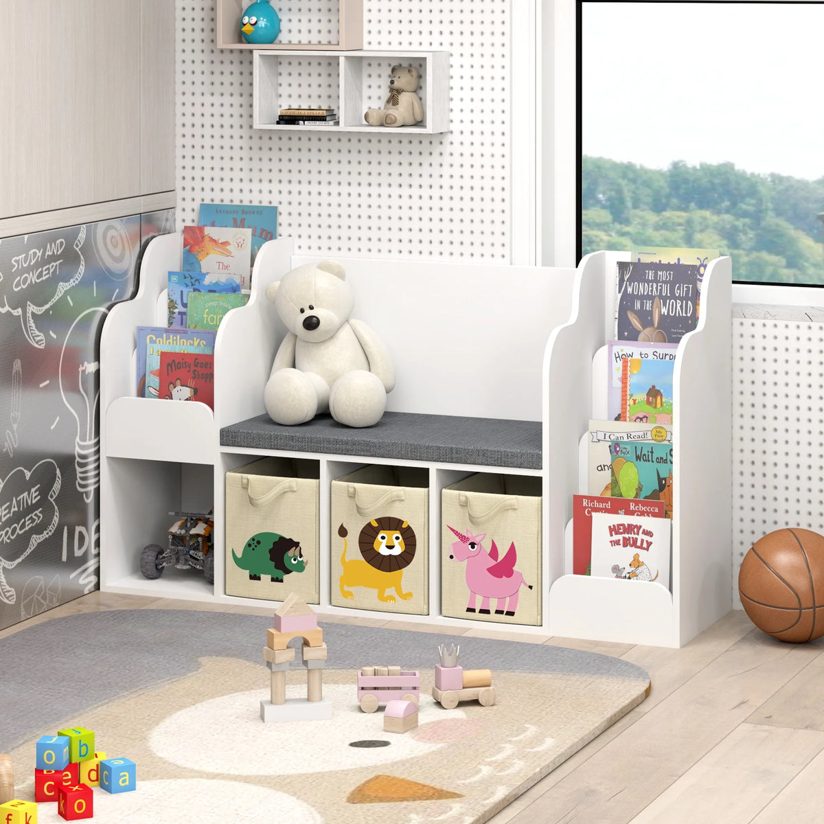 Kids Bookshelf with Reading Nook and Toy Storage L5572