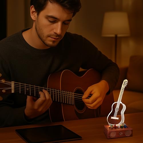 Acrylic Light Up Guitar Pick Holder with Wooden Base N1230