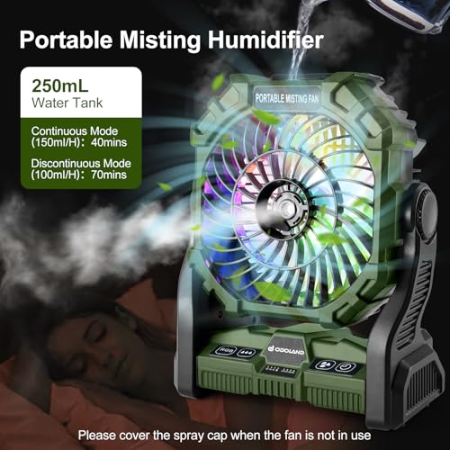 Portable Misting Fan with LED Light, 20000mAh Rechargeable with 250mL Water Tank and Hook, Orange V780