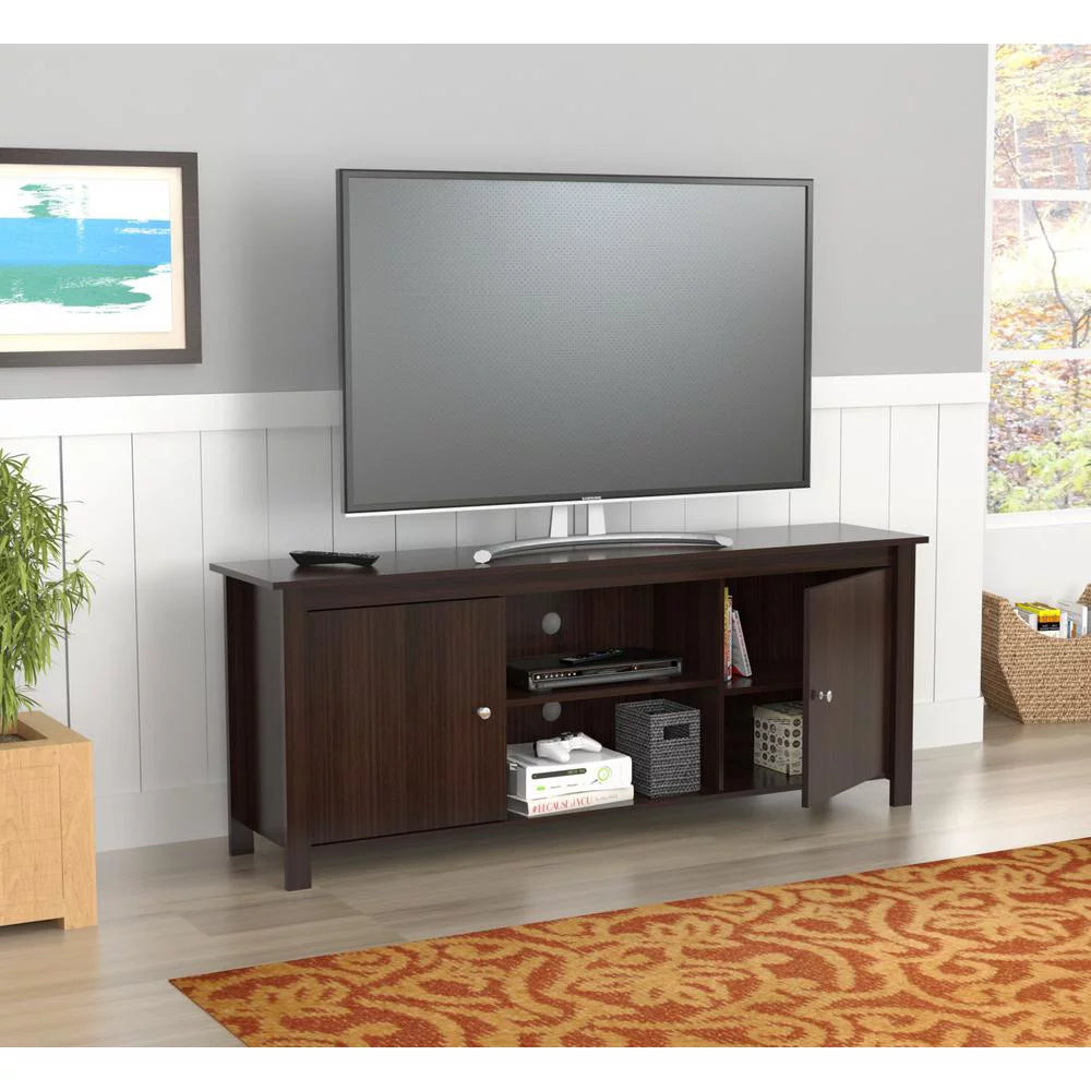 Dark Brown Wood And Metal Mirrored TV Stand G222