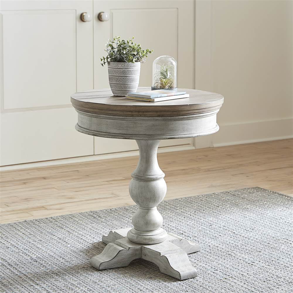 Off White Wood Round Pedestal Side Table Q39242