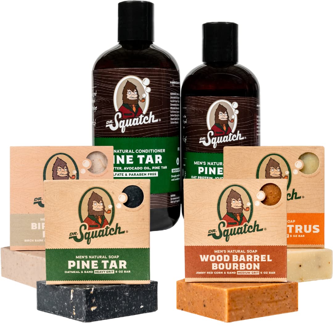 Men's Natural Bar Soap Pine Tar Bar Soap and Pine Tar Hair Care Shampoo and Conditioner Pack of 2 L3987