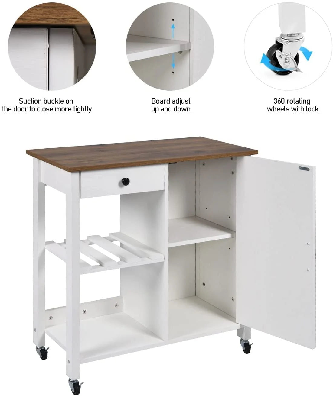 White Kitchen Island Cart on Wheels with Storage W968