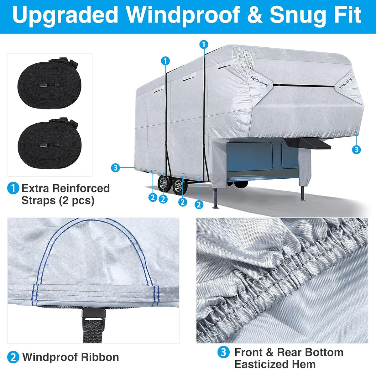 Ripstop Waterproof 5th Wheel Camper Cover with Adhesive Repair Patch N12045