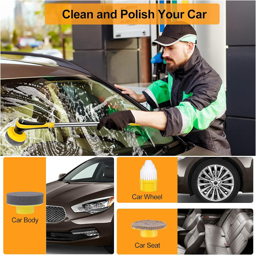 Electric Spin Scrubber Cordless Floor Scrubber with Adjustable Handle and 6 Replaceable Cleaning Brush Pack of 2 T81426
