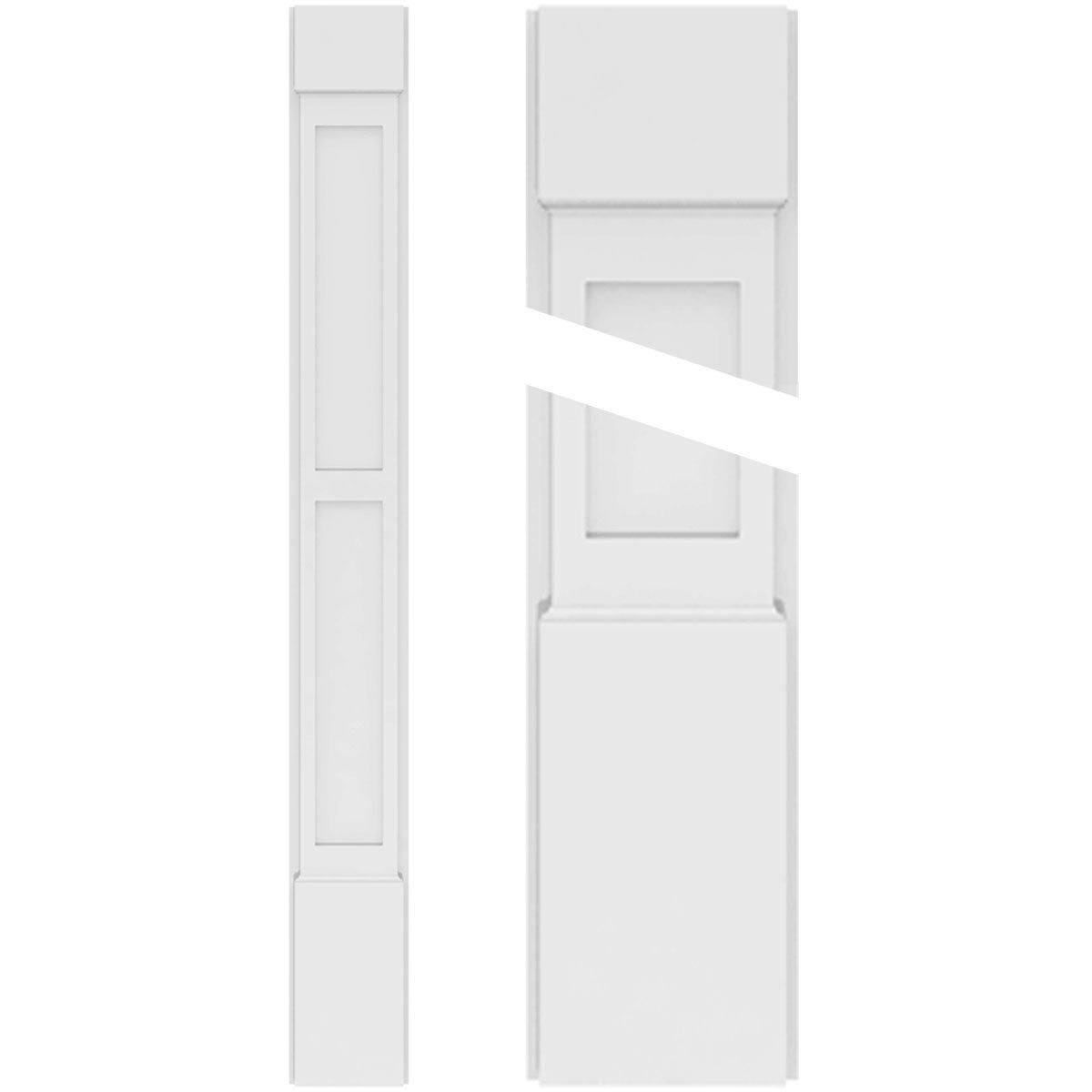 Two Equal Flat Panel PVC Pilaster with Capital and Base (Pair) U9089