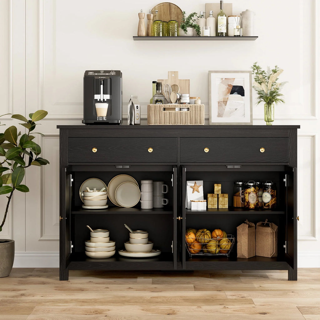 White 4-Doors 2-Drawers Wood Storage Cabinet D22991
