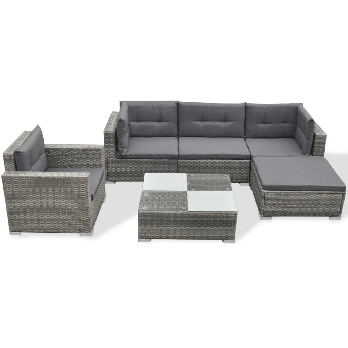 Grey Rattan Patio Sectional Sofa Set with Cushions Ottoman and Coffee Table M242276