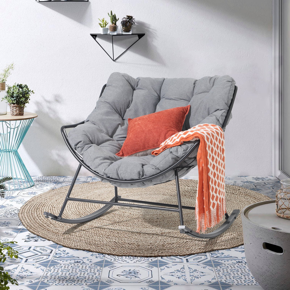 Grey Oversized Cushion Outdoor Rocking Chair R92476