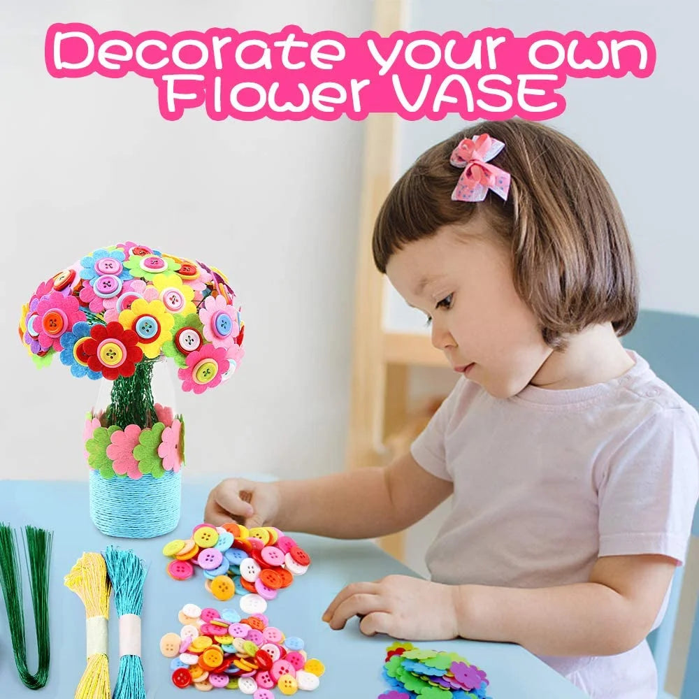 Colorful Buttons and Felt Flower Kit Vase Arts Toy Craft Project E914