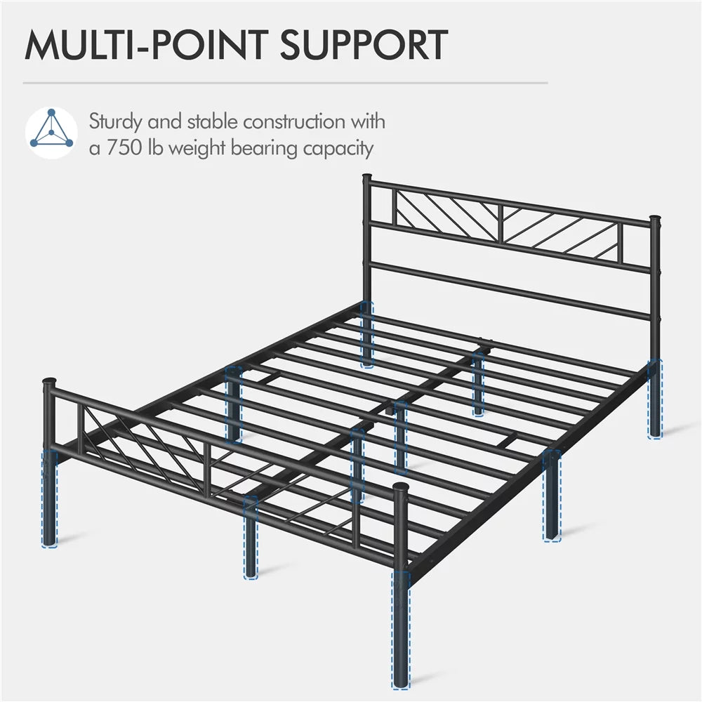 Black Full Size Metal Platform Bed Frame with Headboard and Footboard J498