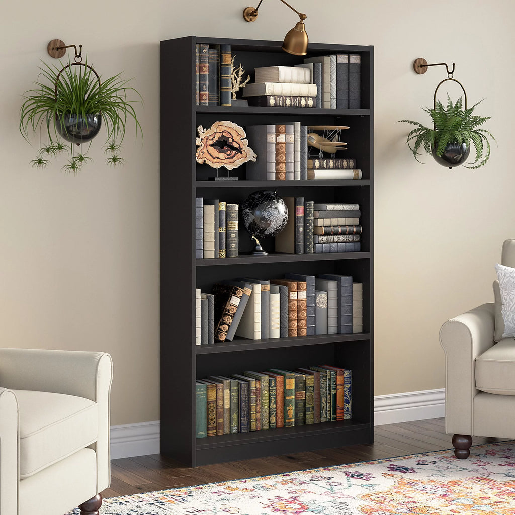 5 Shelf Classic Black Bookcase W385724