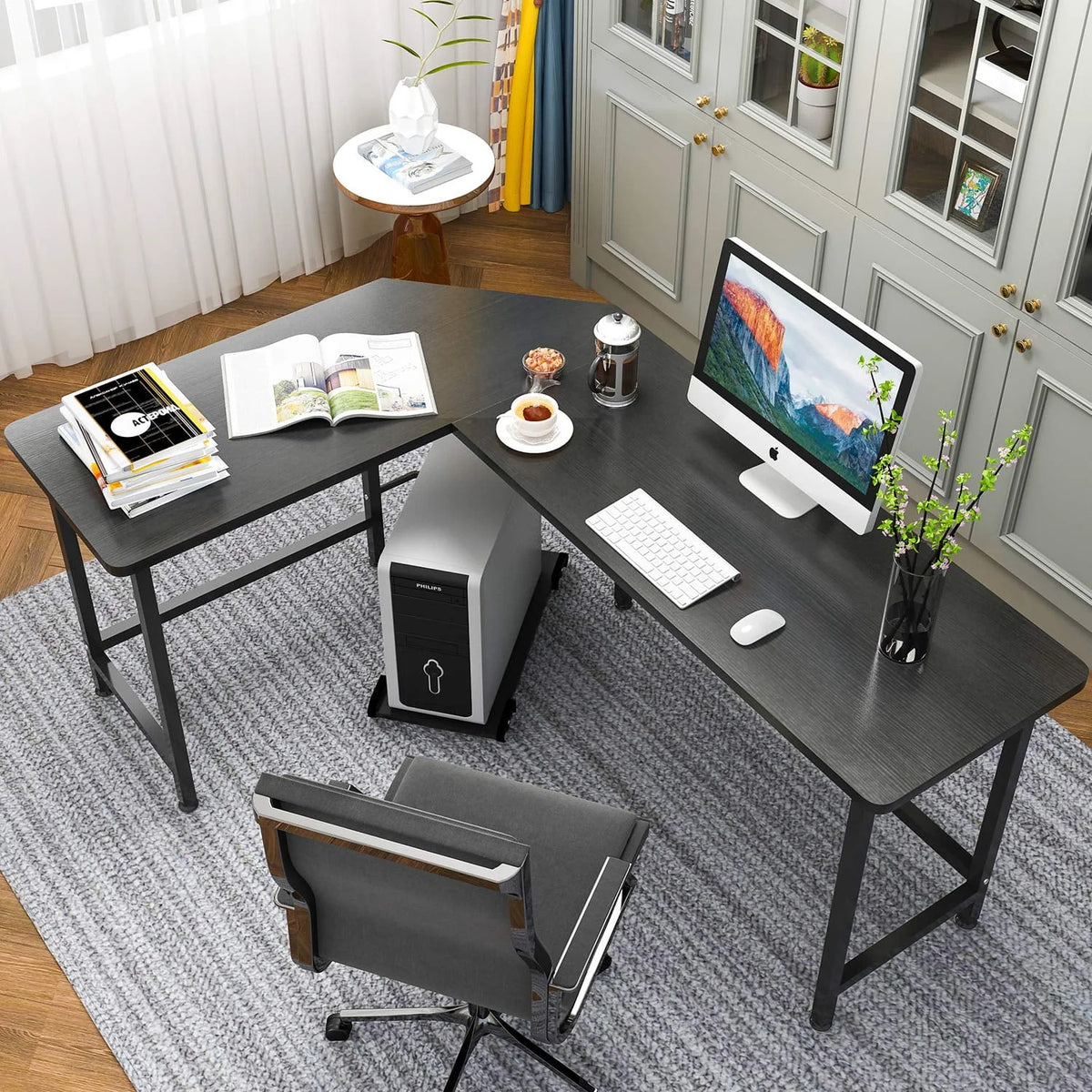 Black L-Shaped Computer Desk G583