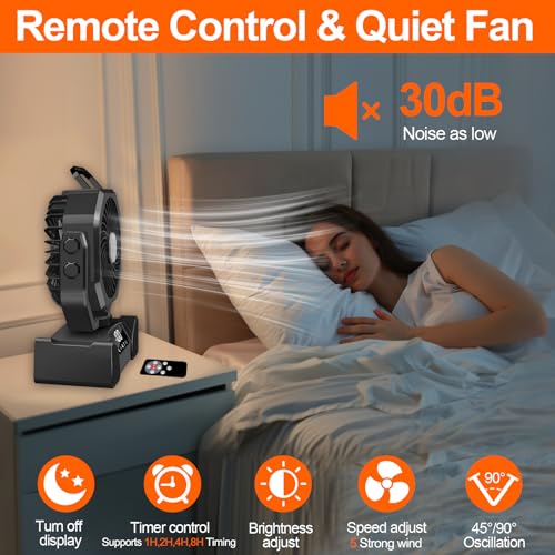 Portable Battery Operated Camping Fan with Remote Control & LED Lantern I412
