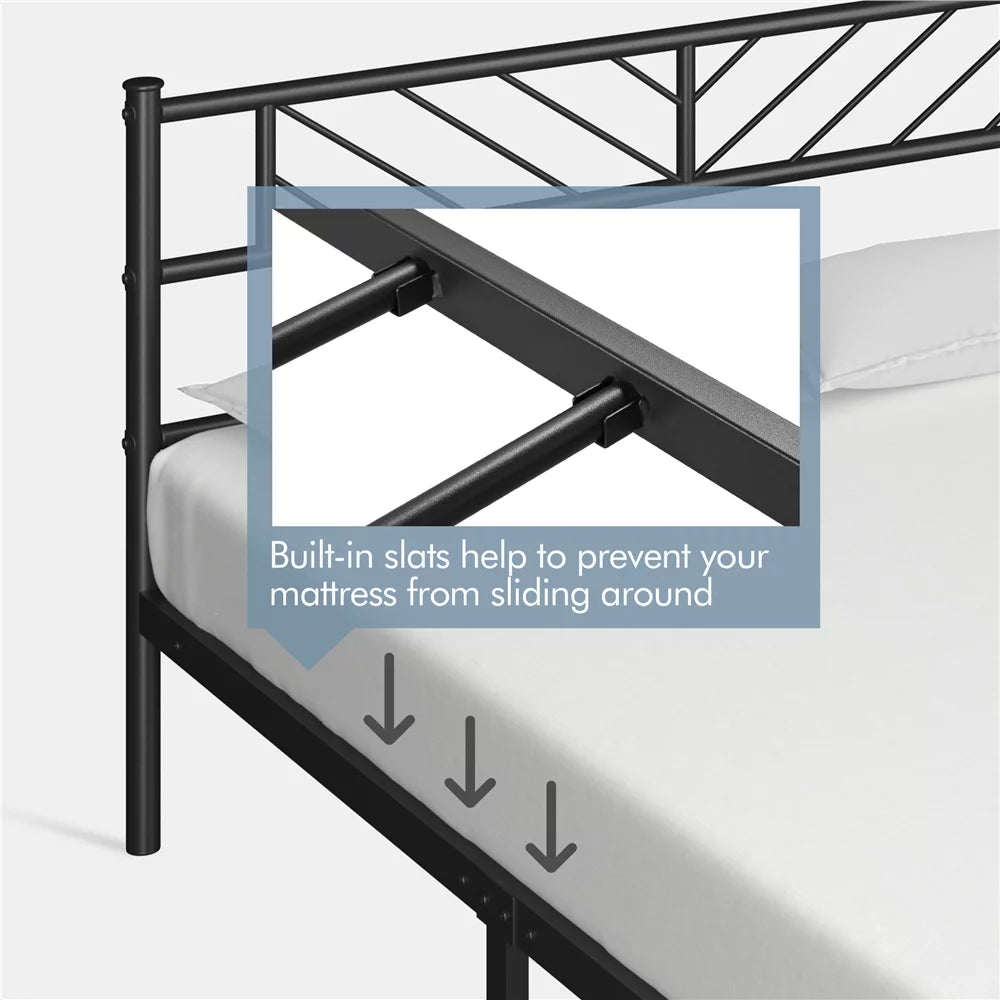 Black Full Size Metal Platform Bed Frame with Headboard and Footboard J498