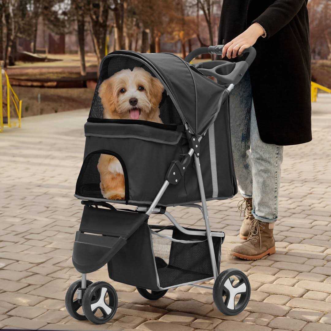 Foldable Pet Stroller with Weather Cover Y389838
