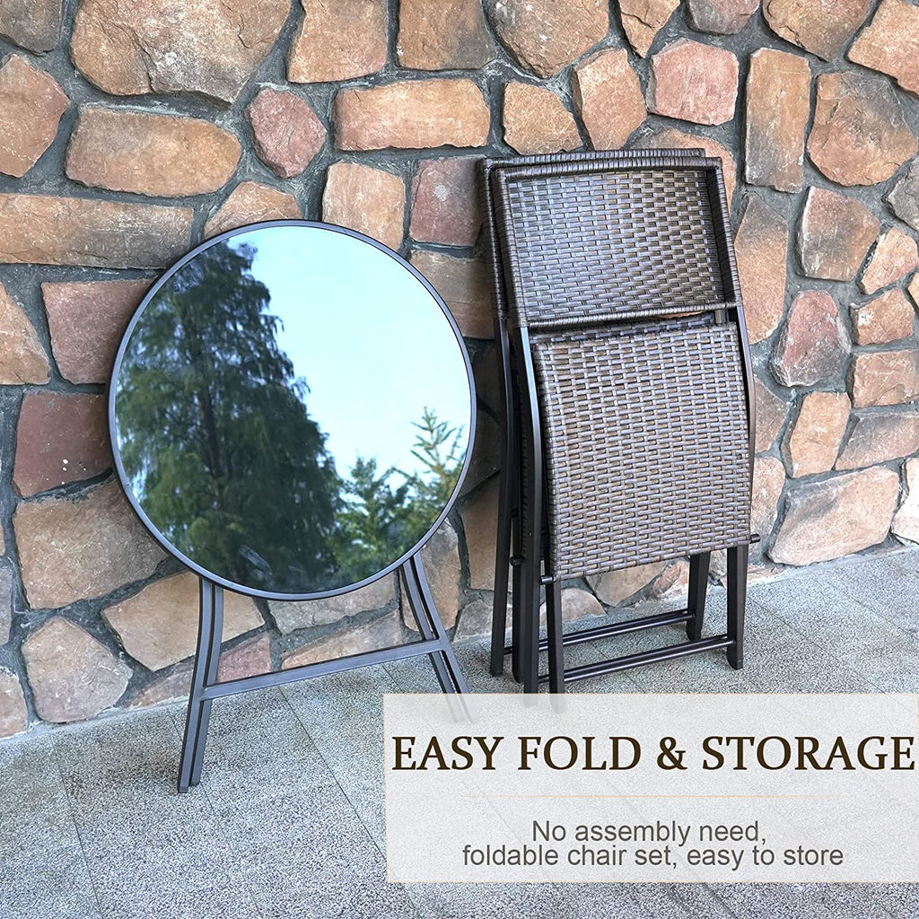 3 Pieces Outdoor Patio Bistro Set with Folding Patio Round Table and Chairs O181133