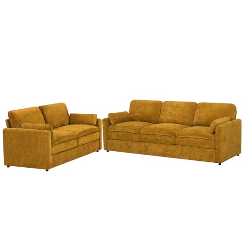 Black Chenille 3 Seats and 2 Seats Sofa Set with Pillows T42431