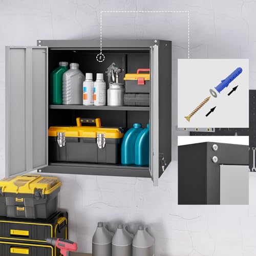 Metal Storage Cabinet with Locking Doors and Wheels, Black+Grey A83591
