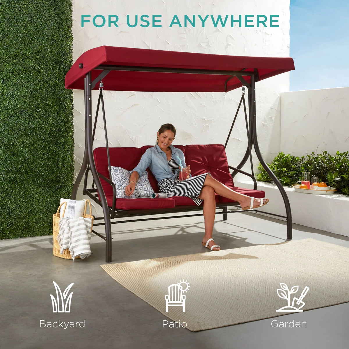 3-Seat Outdoor Converting Canopy Swing Glider Hammock with Removable Cushions S19732