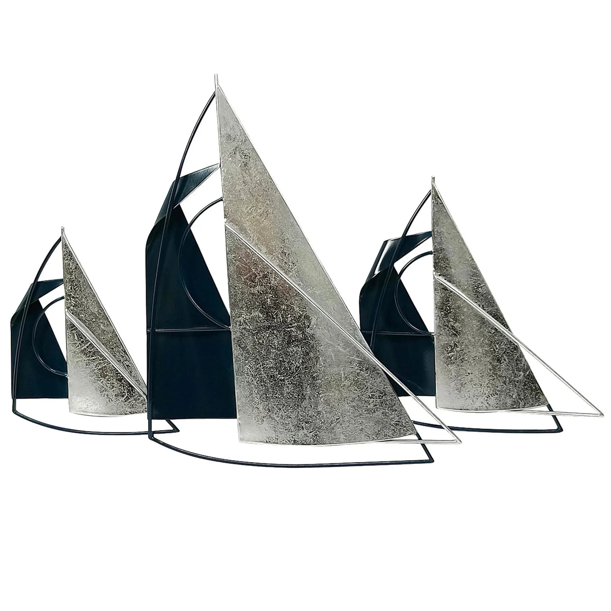 Blue Silver Metal Sailboats Hanging Wall Artwork A123157