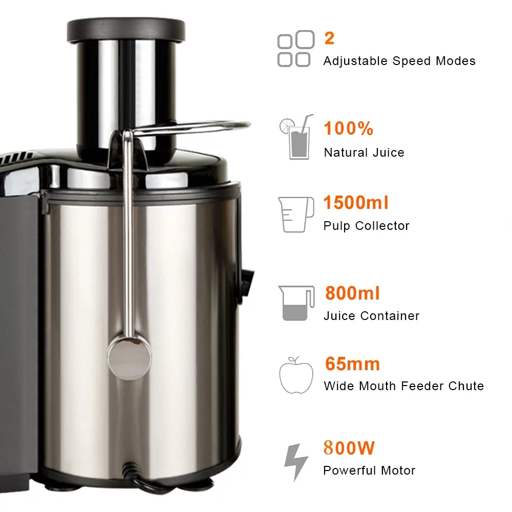 Electric Juicer 2 Speeds 65mm Wide Mouth Stainless Steel Black R652188